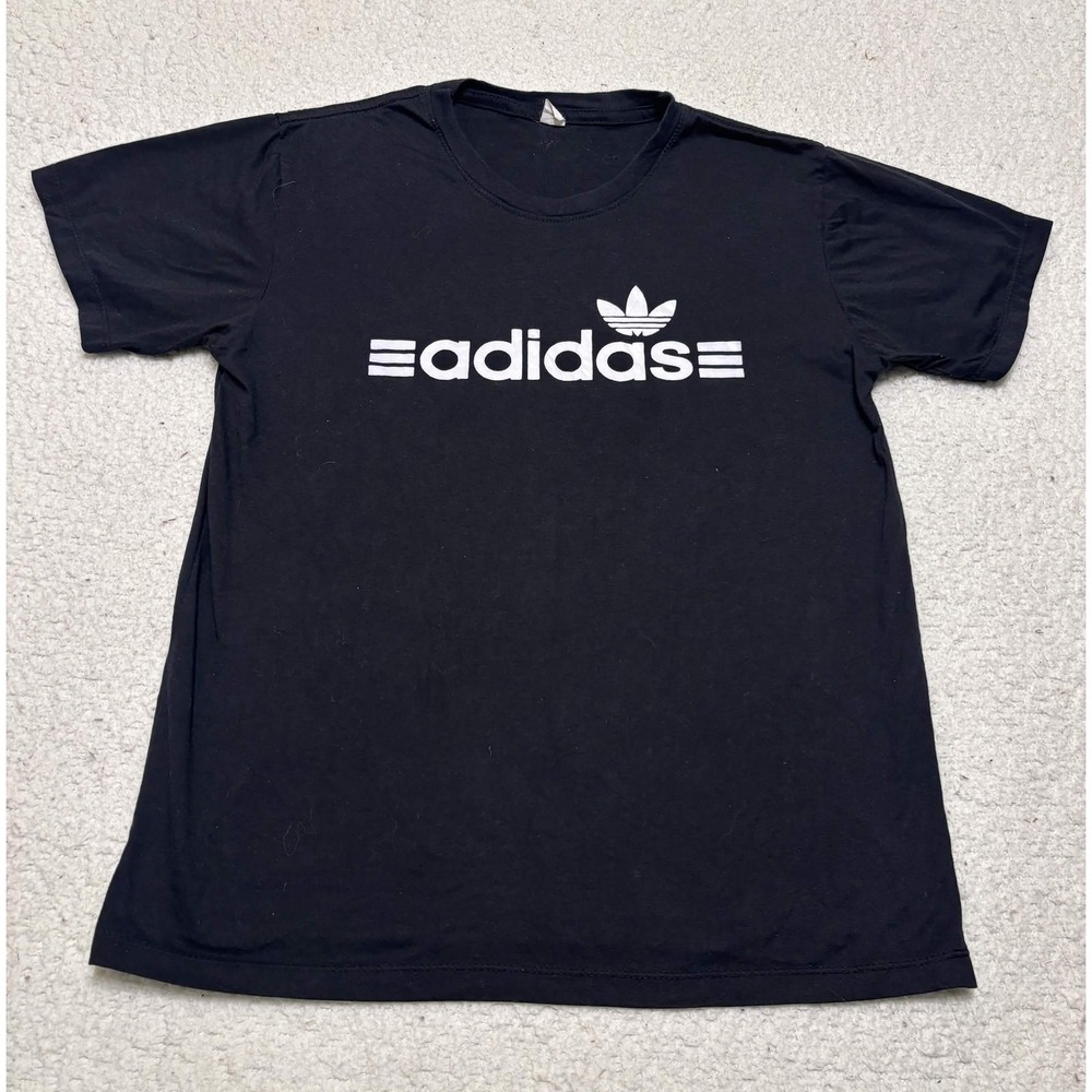 Adidas Mens T-shirt Graphic Tee Size L Black 100% Cotton Solid Adidas Trefoil